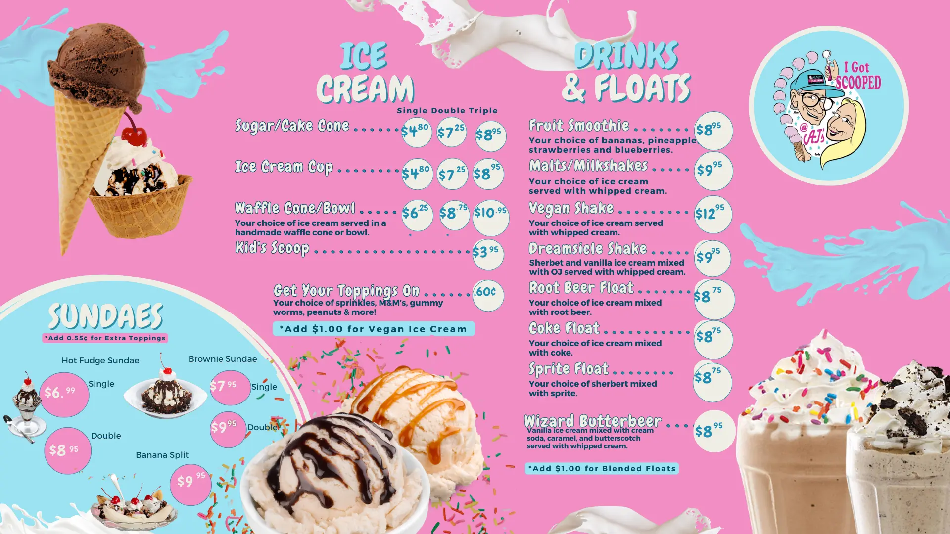 AJ's Ice Cream Menu